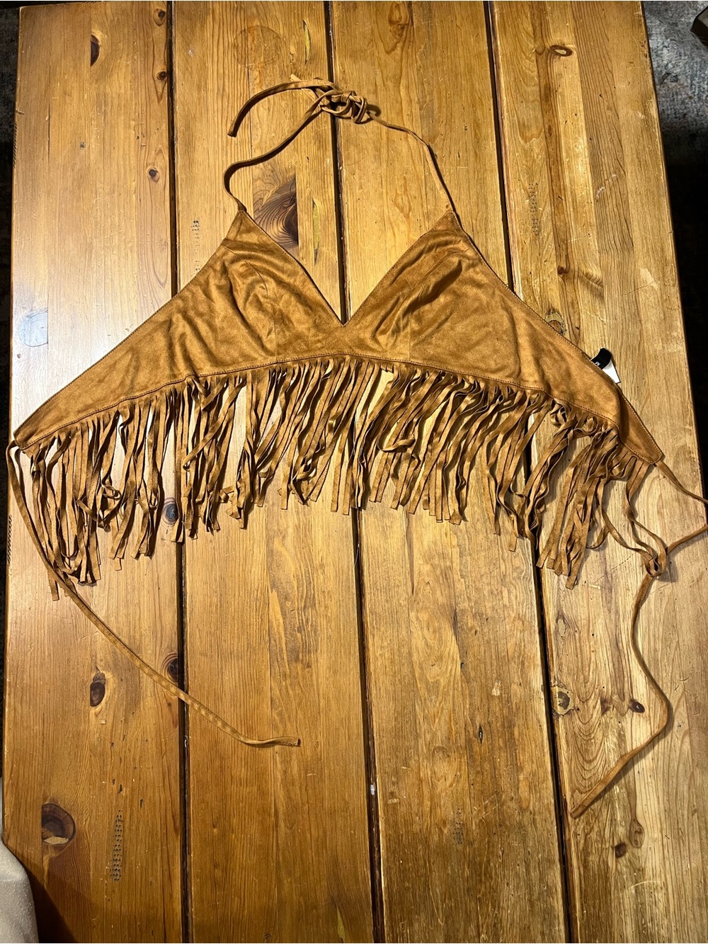 Suede-Look Fringe Halter Camisole in Camel